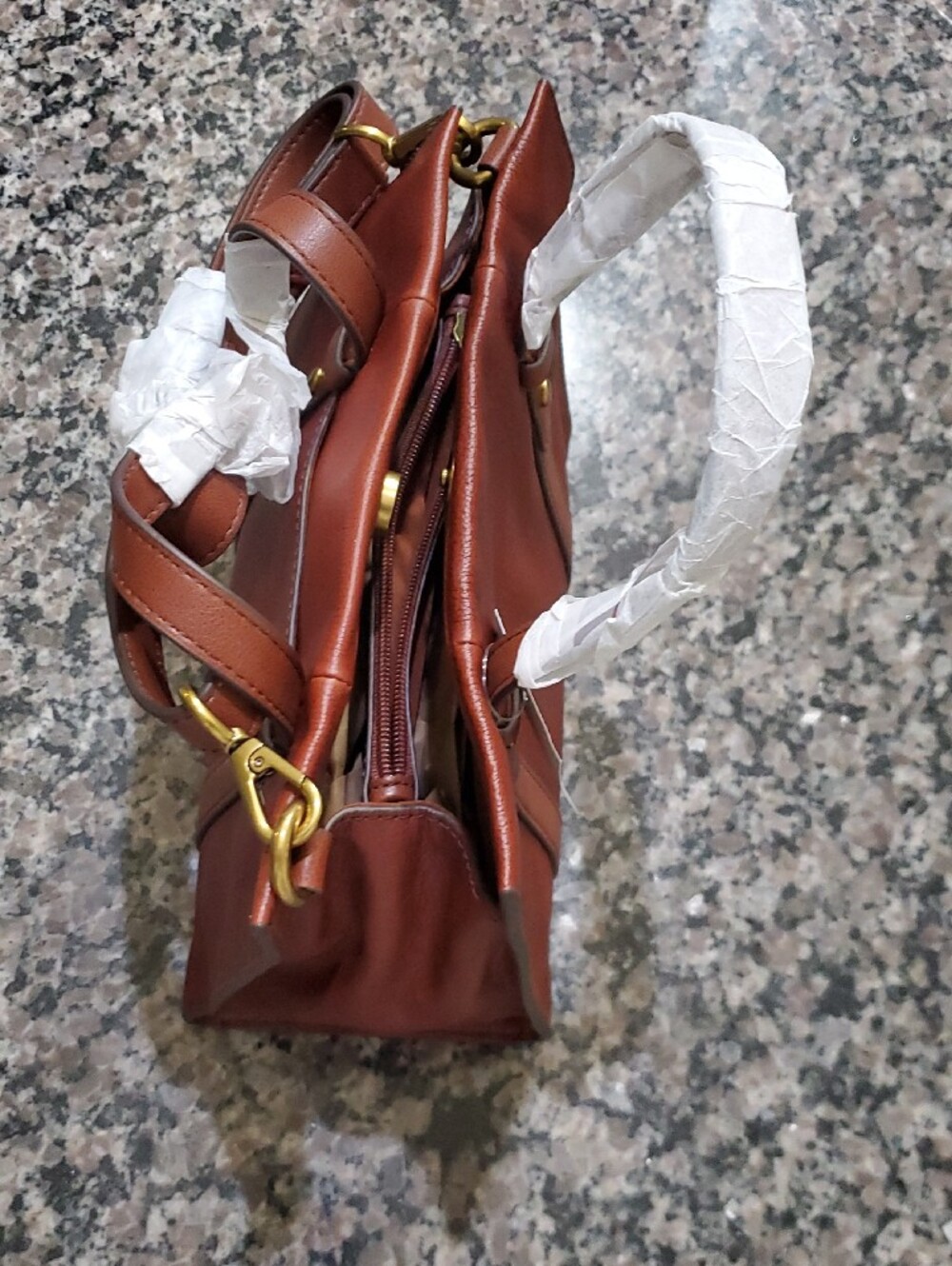 Fossil Brown Leather Satchel with Gold Hardware - Picture 7 of 10